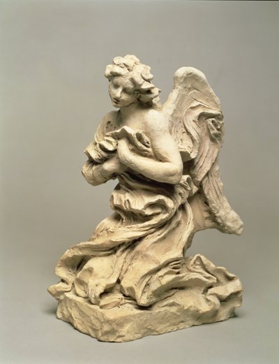 Klečící anděl, cca 1674-75 (nízce pálená hlína) od Gian Lorenzo Bernini