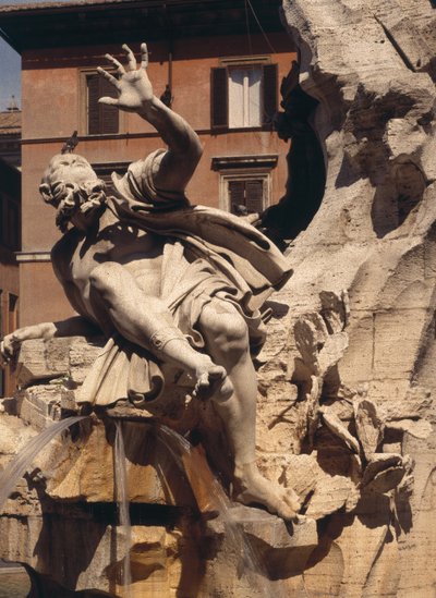 Fontána čtyř řek, detail postavy představující říční desku, 1648-51 detail kamene z 96887 od Gian Lorenzo Bernini