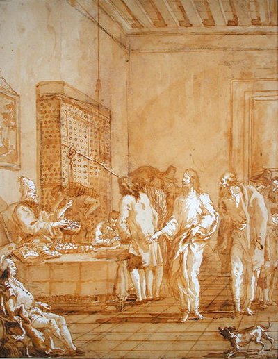 Povolání svatého Matouše (pero a inkoust na černé křídě) od Giandomenico  Tiepolo