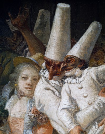 Pulcinella a akrobati, detail od Giandomenico  Tiepolo
