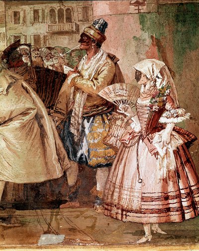 Benátské masky Detail fresky od Giandomenica Tiepola (1727-1804) 18. století Vicenza, Villa Valmarana od Giandomenico  Tiepolo