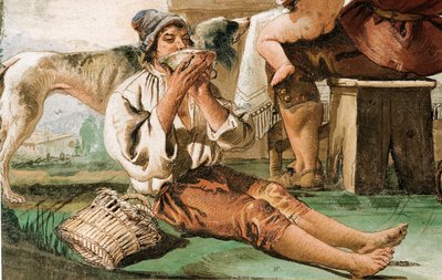 Detail z rolnické rodiny u stolu, z pokoje rustikálních scén, v Foresterii, 1757 od Giovanni Domenico Tiepolo