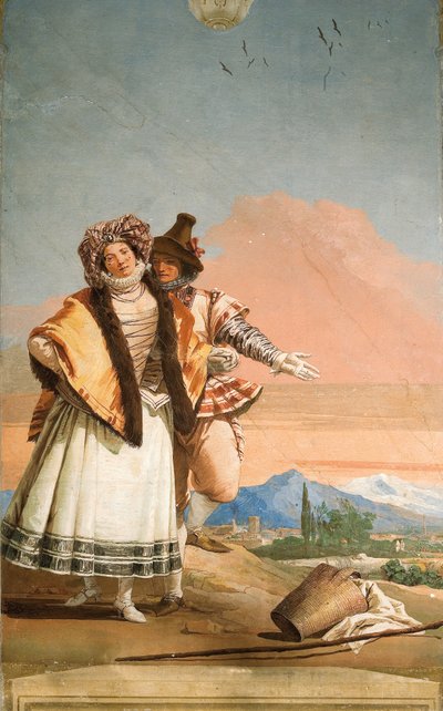 Detail z Deklarace lásky, z místnosti gotického pavilonu, v Foresterii, 1757 od Giovanni Domenico Tiepolo
