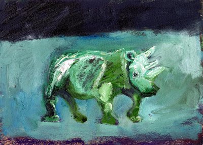 Nosorožec, 2002, (olej na papíře) od Gigi Sudbury