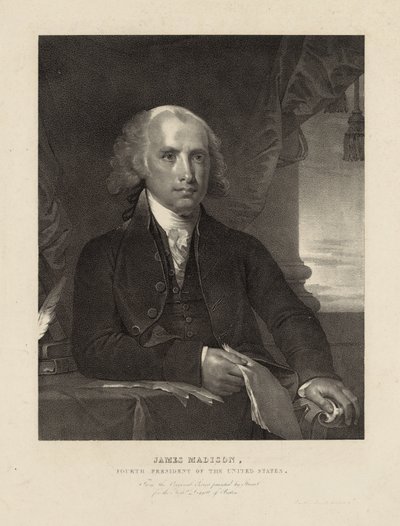 James Madison, čtvrtý prezident Spojených států, c.1828 (litho) od Gilbert (after) Stuart