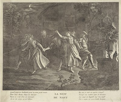 Noc: kulatý tanec mladých mužů a žen La nuit / The Night (název na objektu) od Gilbert Schoute