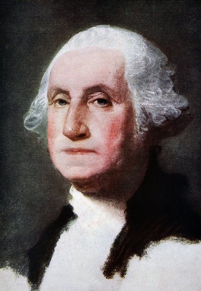 George Washington, reprodukovaný v „Nástin historie: být prostou historií života a lidstva“ od H. G. Wellse, Londýn od Gilbert Stuart