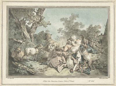 Pastýřka v objetí Amorem od Gilles Antoine Demarteau
