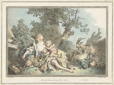 Spící pastýřka a Spící amor od Gilles Antoine Demarteau