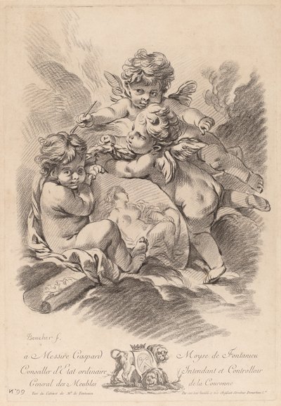 Alegorie obrazu se třemi cherubíny (99) od Gilles Demarteau the Elder after François Boucher