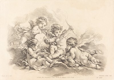 Čtyři cherubové v cílovém cvičení od Gilles Demarteau, the Elder after François Boucher