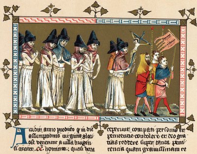 Flagelanti neboli křížoví bratři v Doorniku v roce 1349 (litografie) od Gilles Le Muisit