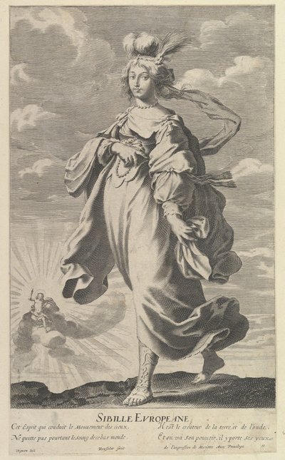Evropská Sibyla, ca. 1635. Tvůrci: Gilles Rousselet, Abraham Bosse. od Gilles Rousselet and Abraham Bosse