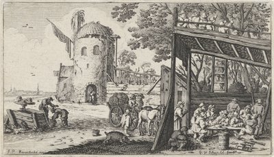 Farmáři kolem stolu ve stodole (Taste) Krajiny s pěti smysly (název série) od Gillis van Scheyndel (I)