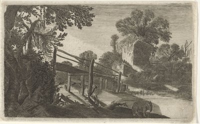Dřevěný most u zříceniny Šest krajin (název série) od Gillis van Scheyndel (I)