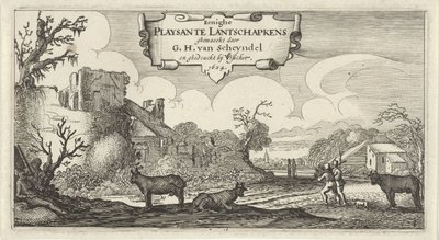 Titulní tisk dvanácti krajin s postavami Eenighe Playsante Lantschapkens (název na objektu) Dvanáct krajin s postavami (název série) od Gillis van Scheyndel (I)