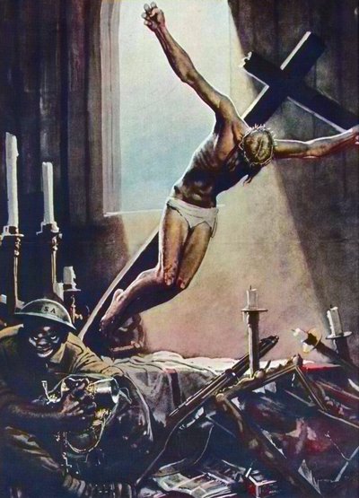 Anti American WWII Plakát - Black American Drancing Church - Plakát Gino Boccasile (1901-1952) - Italská propaganda Anti USA 1943 - Plakát Gino Boccasile (1901-1952) od Gino Boccasile