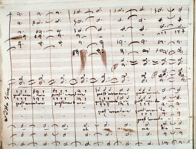 Hudební partitura pro árii Questavventura, v Lazebři sevillském (inkoust na papíře) od Gioachino Rossini