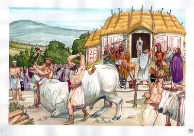 Starověký Řím: obětní obřad v Jupiterově chrámu na hoře Albain (Albanus mons nebo Monte Albano) nedaleko Říma, Itálie. od Giorgio Albertini