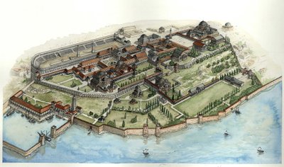 Byzantská říše: pohled na císařský palác v Konstantinopoli, od Giorgio Albertini