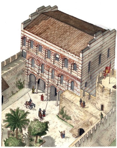 Byzantské umění: rekonstrukce paláce Konstantina Porfyrogeneta ve 13. století v Konstantinopoli. od Giorgio Albertini