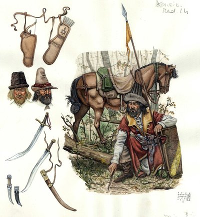 Vyobrazení estradiotů, lehkých žoldnéřských jezdců v 15. století. od Giorgio Albertini