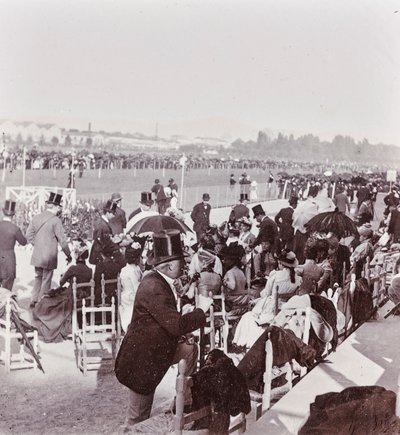 Divácká závodní dráha v parku Cascine: Generál Pralormo, Neri Corsini, Alberto Rignano, Gennaro Placci, hraběnka Maud Ricci, hraběnka z Perkensteinu. od Giorgio Enrico (attr.to) Levi