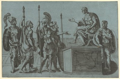 Římští vojáci před císařem, před rokem 1540 . od Giorgio Ghisi