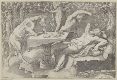 Silenus, een sater en een geit Slappende Silenus od Giorgio Ghisi