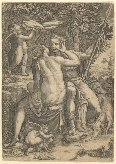Venuše a Adonis, ca. 1570 od Giorgio Ghisi