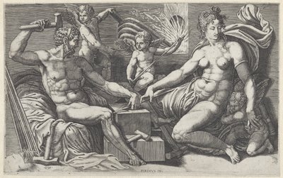 Venus en Vulcanus in de smidse van Vulcanus od Giorgio Ghisi