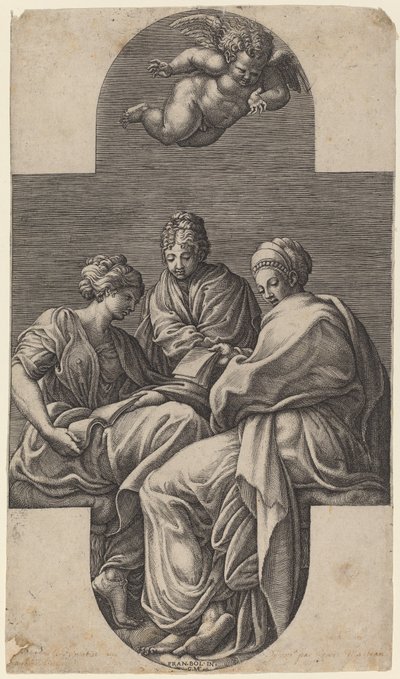 Tři múzy a gestikulační putto od Giorgio Ghisi after Francesco Primaticcio