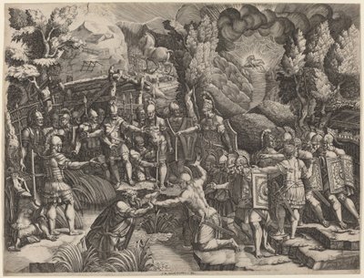Sinon Klamání Trojanů od Giorgio Ghisi after Giovanni Battista Scultori