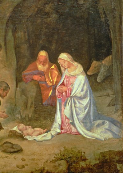 Klanění pastýřů, detail Svaté rodiny, kolem 1510 (panel) (detail 68685) od Giorgio Giorgione