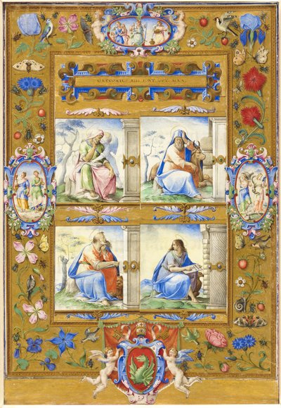 Čtyři evangelisté, uvnitř hranice květin, ptáků a hmyzu od Giorgio Giulio Clovio