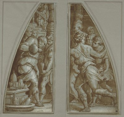 "Vousáč plnící sklenici" a "Mládež běží" od Giorgio Vasari