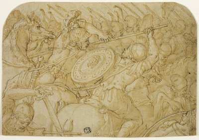 Kavalerie šarvátka (recto); Architektonický náčrt (verze) od Giorgio Vasari