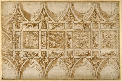 Návrh stropu refektáře jezuitské koleje v Cortoně (pero a hnědý inkoust se světle hnědým mytím) od Giorgio Vasari