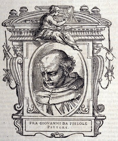 Portrét Beato Angelico dit Fra Angelico (Guido Di Pietro Da Mugello) 1390-1455, italský malíř. V „“ Životy nejlepších italských sochařů a architektů “” ” od Giorgia Vasariho 1568. od Giorgio Vasari