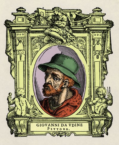 Portrét Giovanni da Udine (Giovanni Nanni) (1487-1564). Italský malíř a architekt. Rytina lahůdky "" Životy nejznamenitějších malířů, sochařů a architektů "" (Životy nejznamenitějších malířů, sochařů a architektů) od Giorgia od Giorgio Vasari