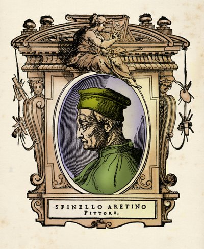 Portrét Spinella Aretina (ne Spinello di Luca Spinelli) (1350-1410) Rytina z knihy ""Životy"" od Giorgia Vasariho (1511-1574) 1568 od Giorgio Vasari
