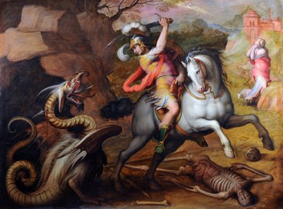 Saint George and the Dragon (St George and the Dragon) - obraz Giorgia Vasariho (1511-1574), olej na plátně, cca 1560 - italské umění od Giorgio Vasari