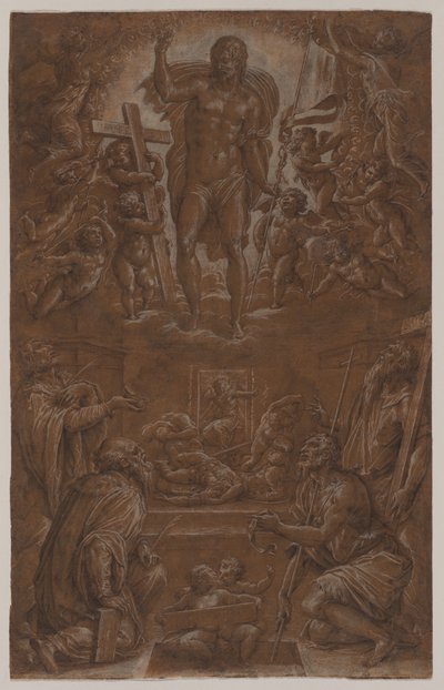 Zmrtvýchvstalý Kristus uctívaný svatými a anděly od Giorgio Vasari