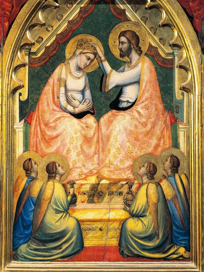 Itálie, Florencie, Bazilika svatého Kříže, Kaple Bandini Baroncelli, Korunovace Panny Marie, od Giotta (1267-1337), freska, Detail od Giotto (c.1266-1337)