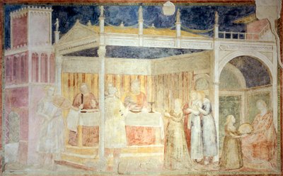 Itálie, Florencie, bazilika Santa Croce, kaple Peruzzi, svátek Heroda, detail Příběhů svatého Jana Křtitele od Giotto (c.1266-1337)