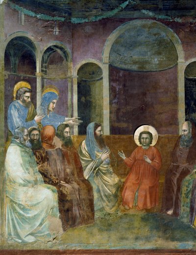 Ježíš v chrámu mezi lékaři, Detail ze života a umučení Krista, od Giotta od Giotto (c.1266-1337)