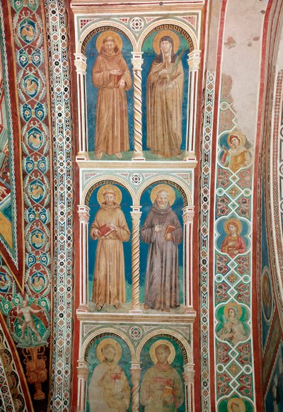 Zastoupení svatých Františka z Assisi, svaté Kláry, sv. Benedikta a sv. Antonína Paduánského (Freska od Giotto (c.1266 1337)