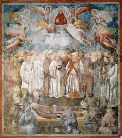 Pohřeb svatého Františka z Assisi a ověřování stigmat - Freska od Giotto (c.1266-1337)
