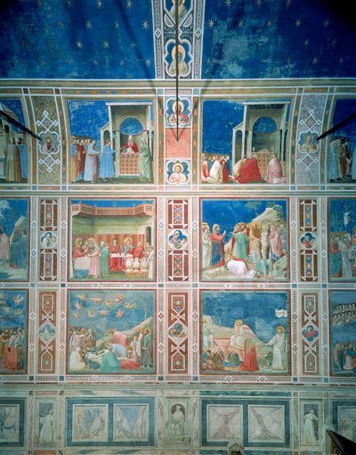 Pohled na fresky na levé stěně, c.1303-05 (freska) (po restaurování) od Giotto (c.1266 1337)