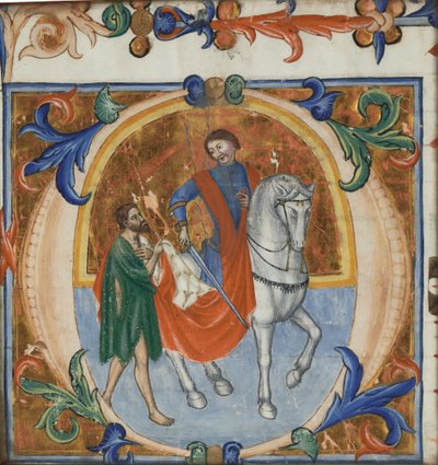 Iluminovaná miniatura sv. Martina rozdělujícího svůj plášť (z velké sborové knihy) od Giotto di Bondone (school of)